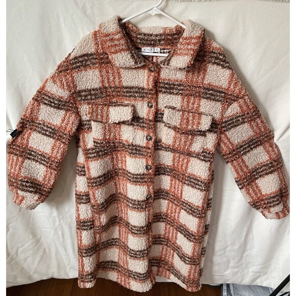 Vintage Women Fall Plaid Sherpa Like Jacket- Comfy, Oversized Long Sleeve Warm - Picture 1 of 8